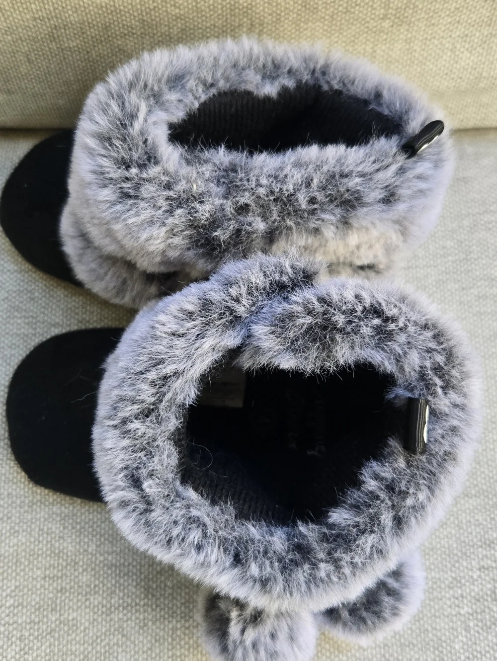 Stepping Stones Cozy Faux Fur Pom Pom Bootie Slippers - Gray and Black